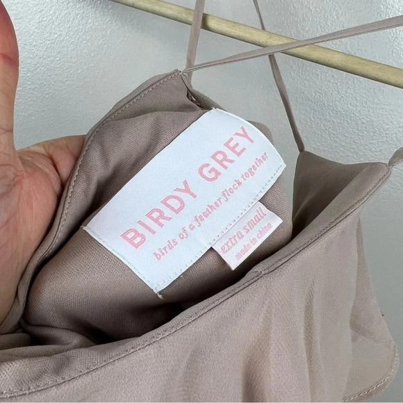 Birdy Grey Jules Dress Size XS Taupe Ruffle Halter Bridesmaid Formal Chiffon - Picture 4 of 12